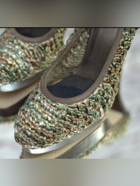 Stuart Weitzman Braided Slip-On Flats in Olive and Brown